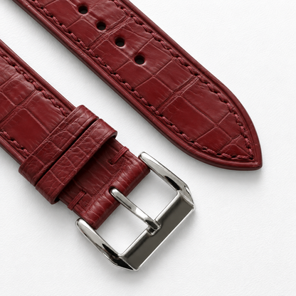 Burgundy Alligator Leather Watch Strap - Tonal Stitch - two piece diagonal