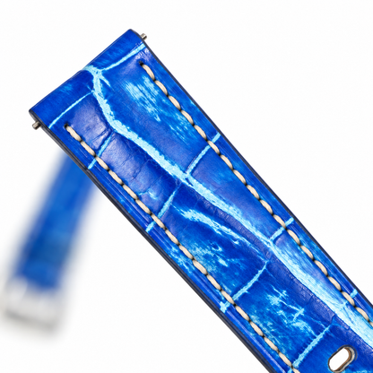 Ocean Blue White Patina Alligator Leather Watch Strap - lug end detail