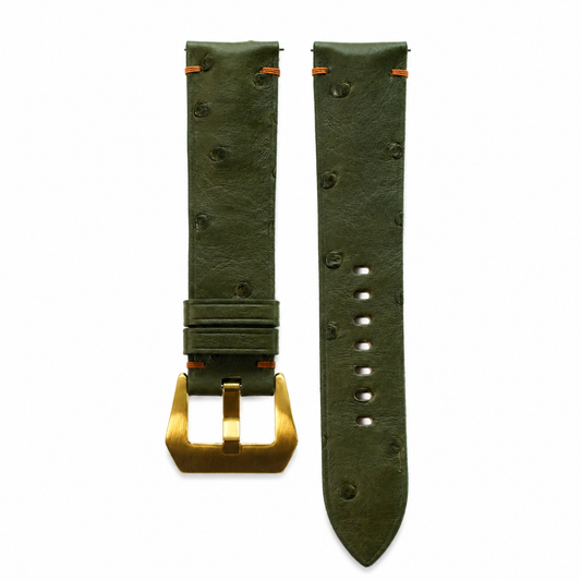 Dark Olive Green Ostrich Leather Watch Strap