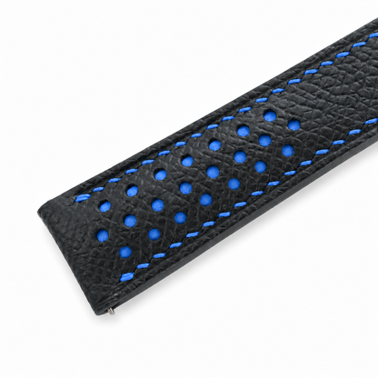 Deployant Racing Rally Black and Blue Epsom Leather Watch Strap - two piece diagonal