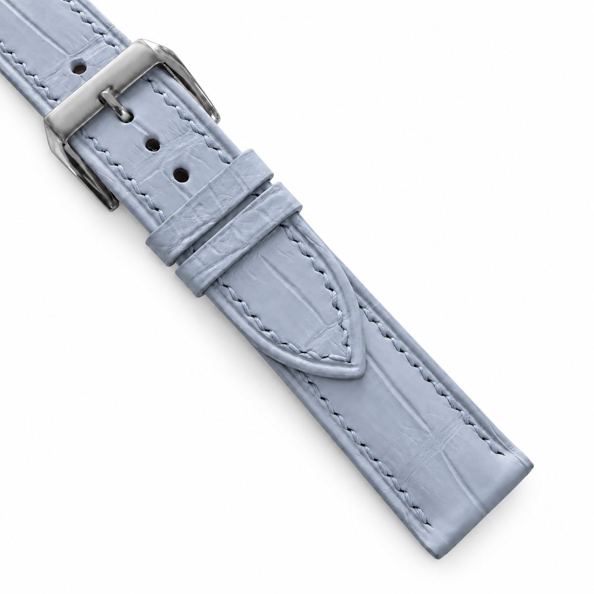 Paradise Cloud Blue Alligator Leather Watch Strap - assembled on buckle