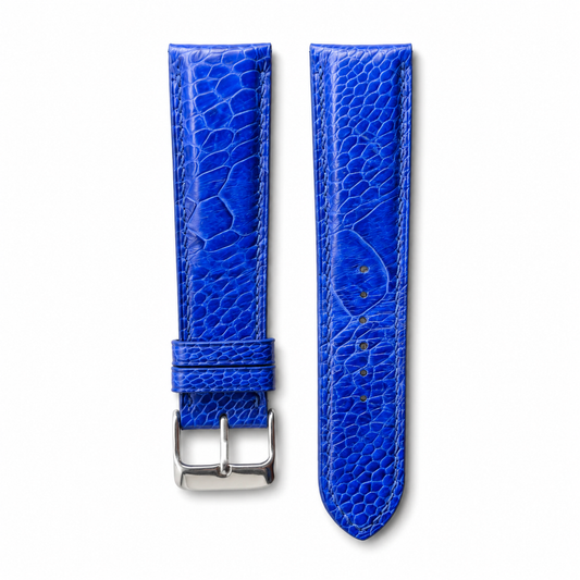 Padded Blue Ostrich Leg Leather Watch Strap - Photo 1