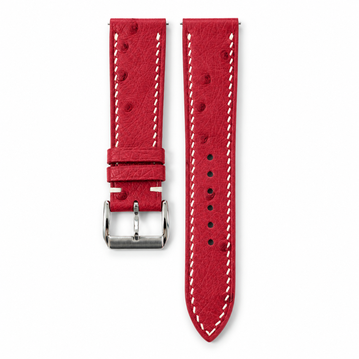 Raspberry Red Ostrich Leather Watch Strap - product front