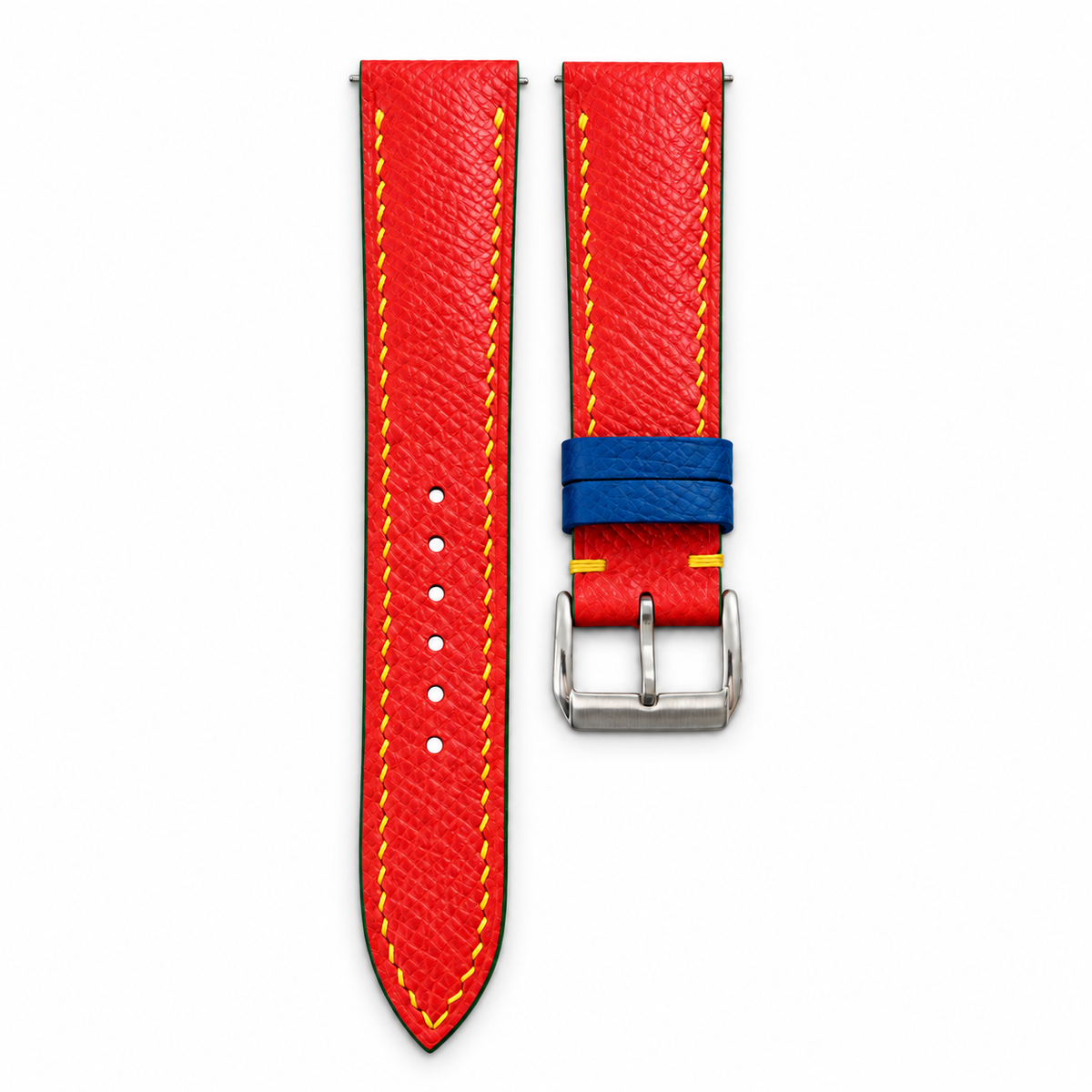 Red Epsom Leather Watch Strap - Yellow Stitch - hero