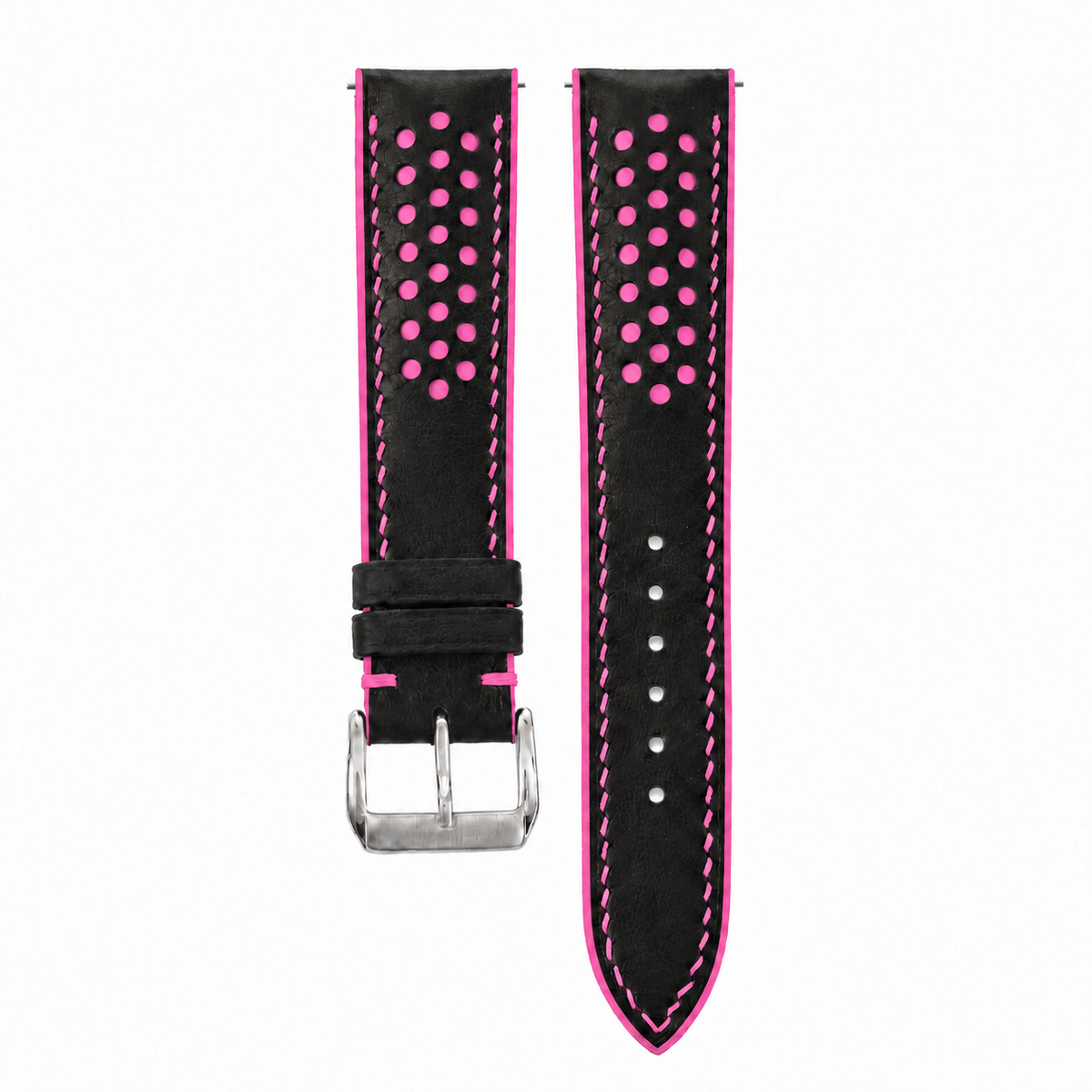 Black and Pink Racing Holes Rally Swift Leather Watch Strap - hero