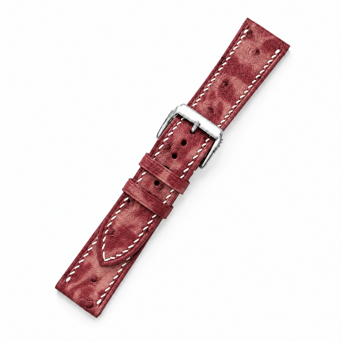 Burgundy Marble Ostrich Leather Watch Strap - assembled on buckle