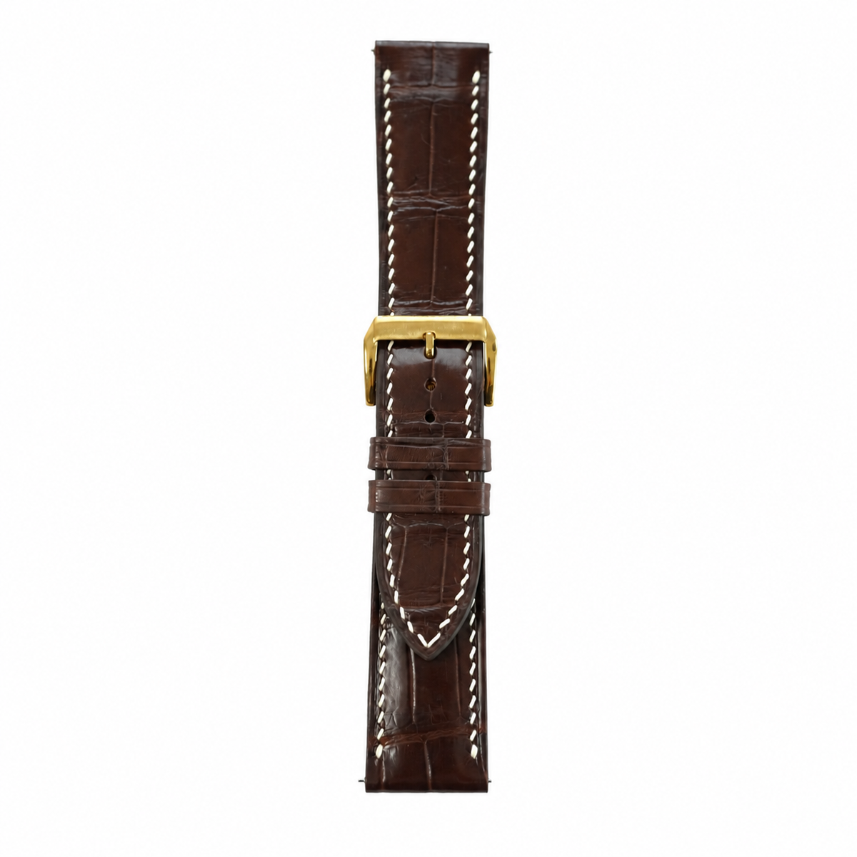 Mahogany brown alligator watch strap, short end with keeper