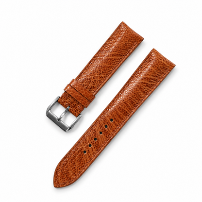 Padded Golden Cognac Small Scale Ostrich Leg Leather Watch Strap - two piece diagonal