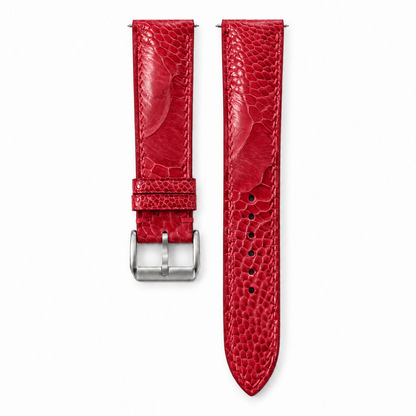 Red Ostrich Leg Leather Watch Strap - hero