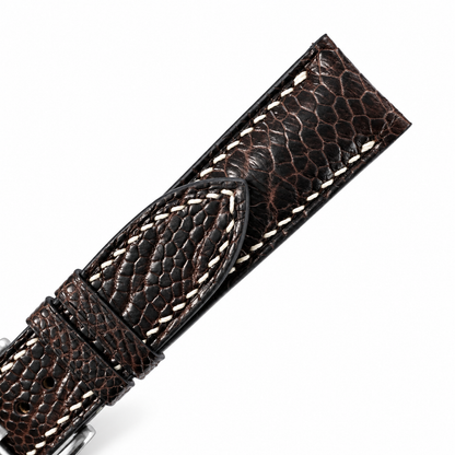 Nicotine Brown Small Scale Ostrich Leg Leather Watch Strap - keeper detail