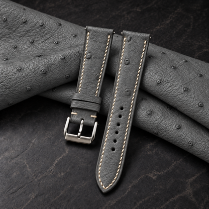 Charcoal Gray Ostrich Leather Watch Strap - hero