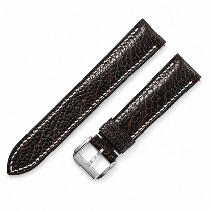 Nicotine Brown Small Scale Ostrich Leg Leather Watch Strap - two piece diagonal
