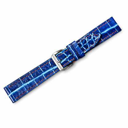 Patina Blue White Alligator leather watch strap handmade