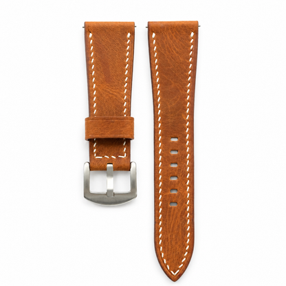 Flat Vintage Caramel Brown Waxed Leather Watch Strap