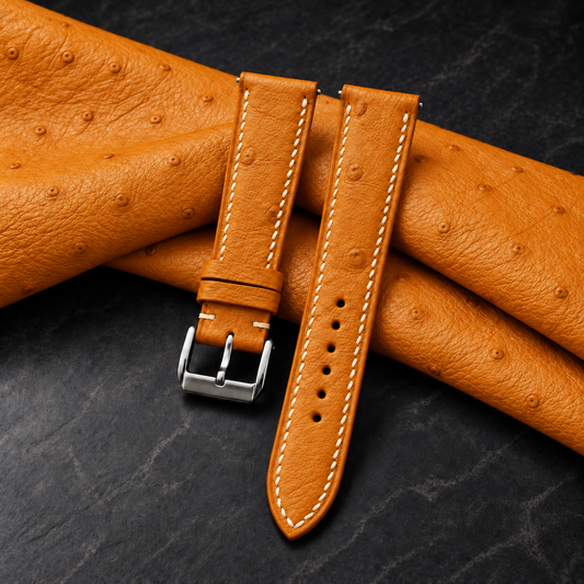 Amber Orange Ostrich Leather Watch Strap - hero