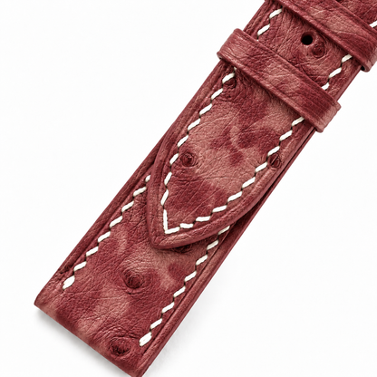 Burgundy Marble Ostrich Leather Watch Strap - keepers detail