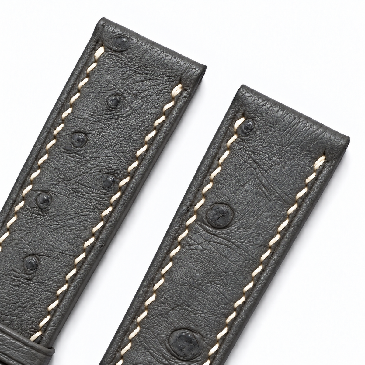 Charcoal Gray Ostrich Leather Watch Strap - quill texture detail