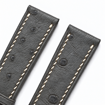 Charcoal Gray Ostrich Leather Watch Strap - quill texture detail