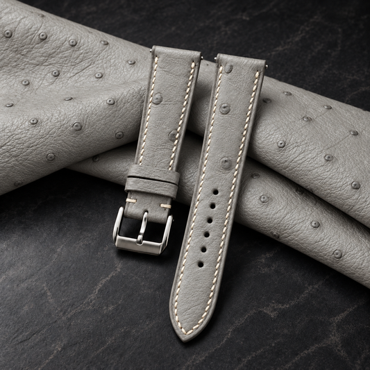 Stone Gray Ostrich Leather Watch Strap - hero