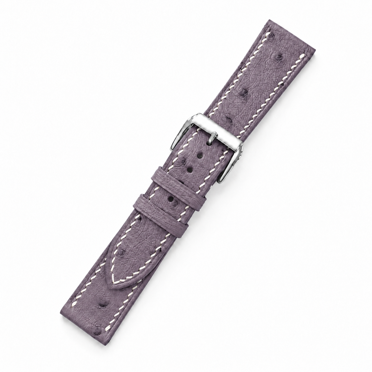 Dusty Mauve Ostrich Leather Watch Strap - assembled on buckle
