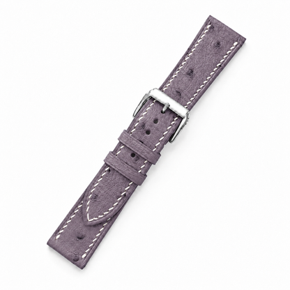 Dusty Mauve Ostrich Leather Watch Strap - assembled on buckle
