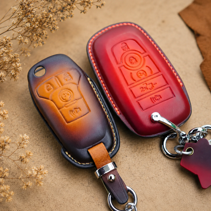Ford leather smart key fob cover - patina brown