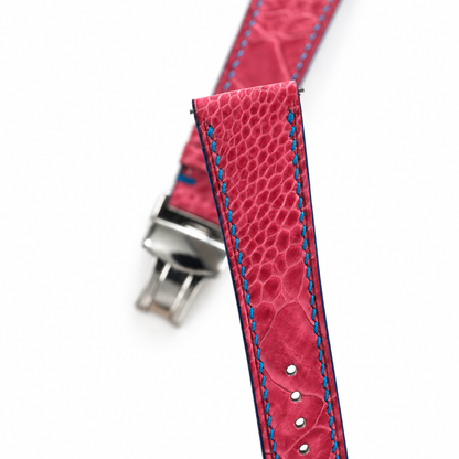 Pink Ostrich Leg Leather Watch Strap - lug end detail