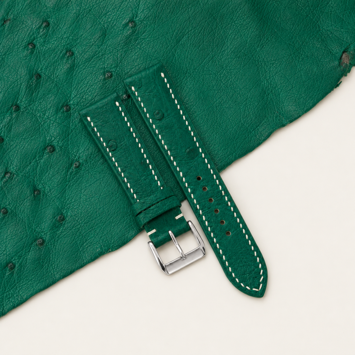 Green Ostrich Leather Watch Strap - Photo 1