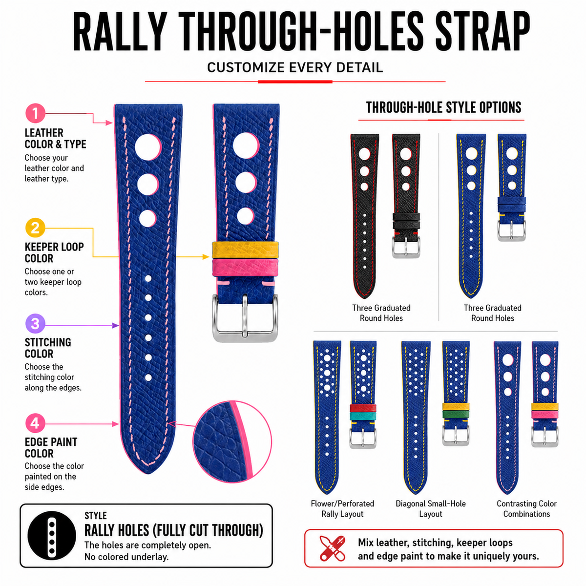 Custom Through-Hole Rally Leather Watch Strap - Bespoke Open Holes
