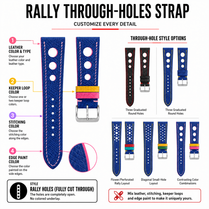 Custom Through-Hole Rally Leather Watch Strap - Bespoke Open Holes