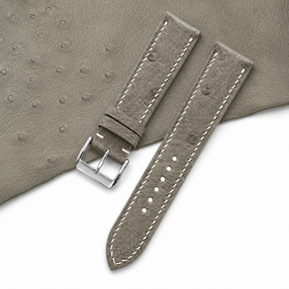 Taupe Ostrich Leather Watch Strap - Photo 1