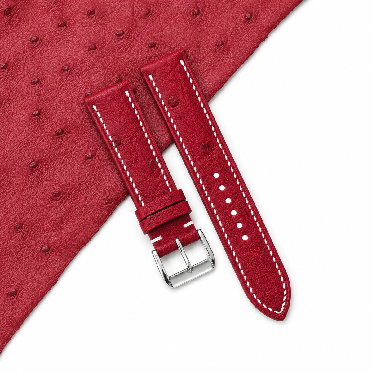 Raspberry Red Ostrich Leather Watch Strap - Photo 1