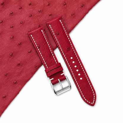 Raspberry Red Ostrich Leather Watch Strap - Photo 1