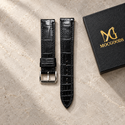 Customizable Black Alligator Leather Watch Strap