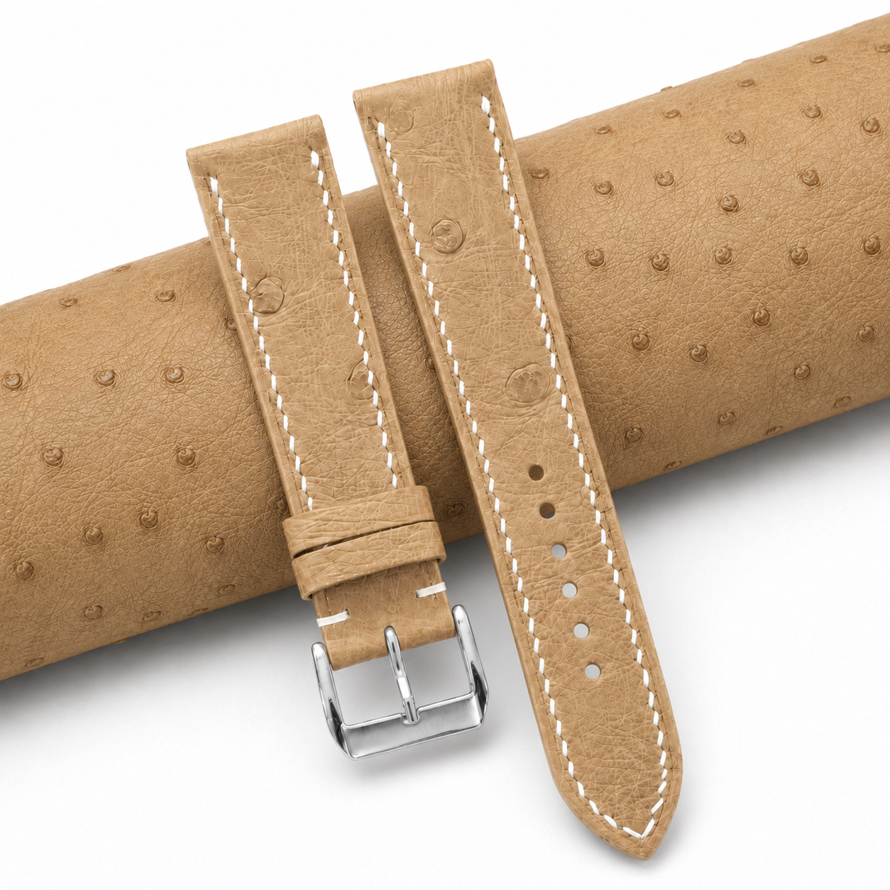 Camel Tan Ostrich Leather Watch Strap - Photo 1