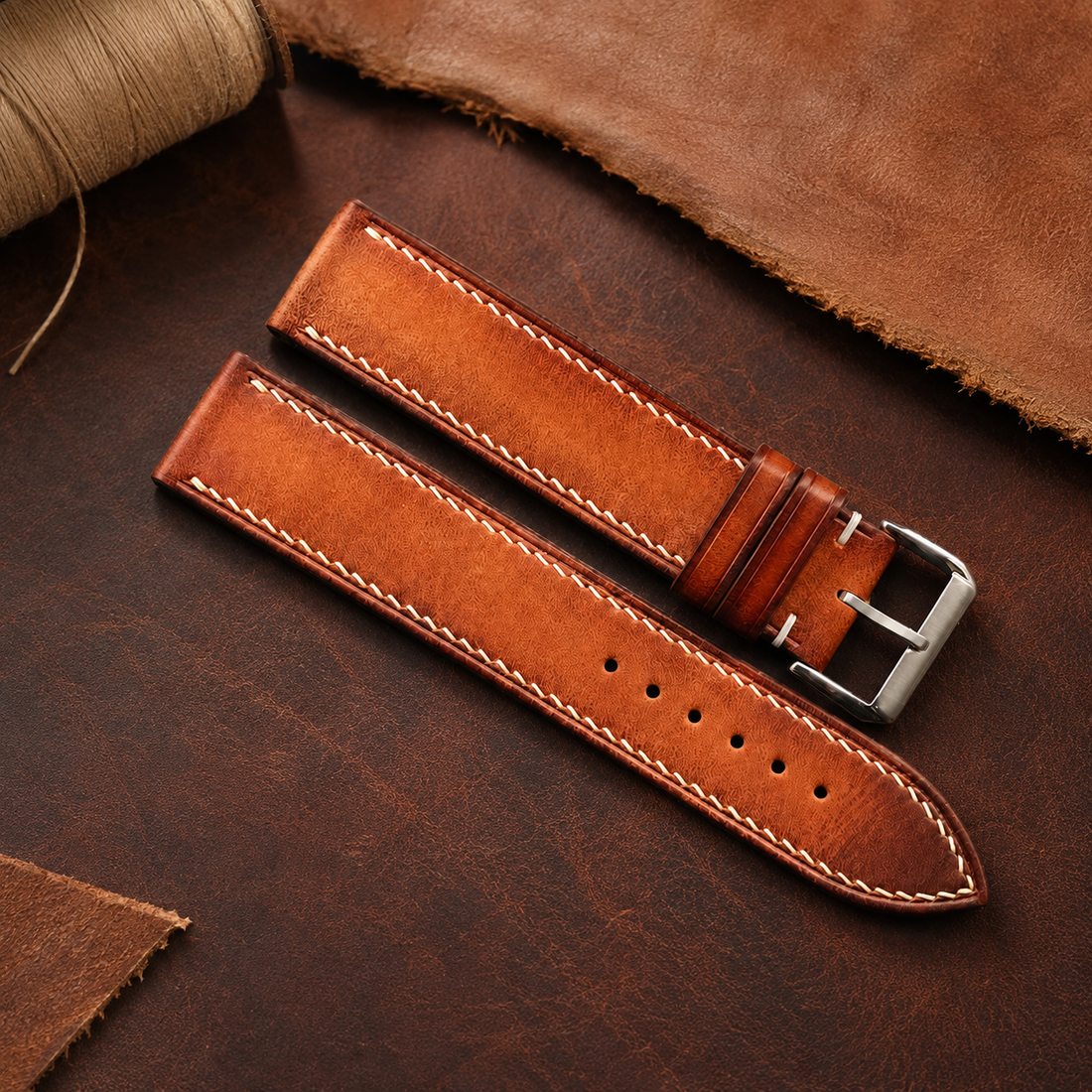 Cognac Patina Vegetable Tanned Leather Watch Strap
