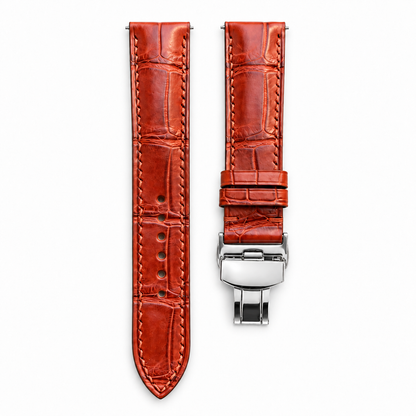 Cognac Red Brown Alligator Leather Watch Strap