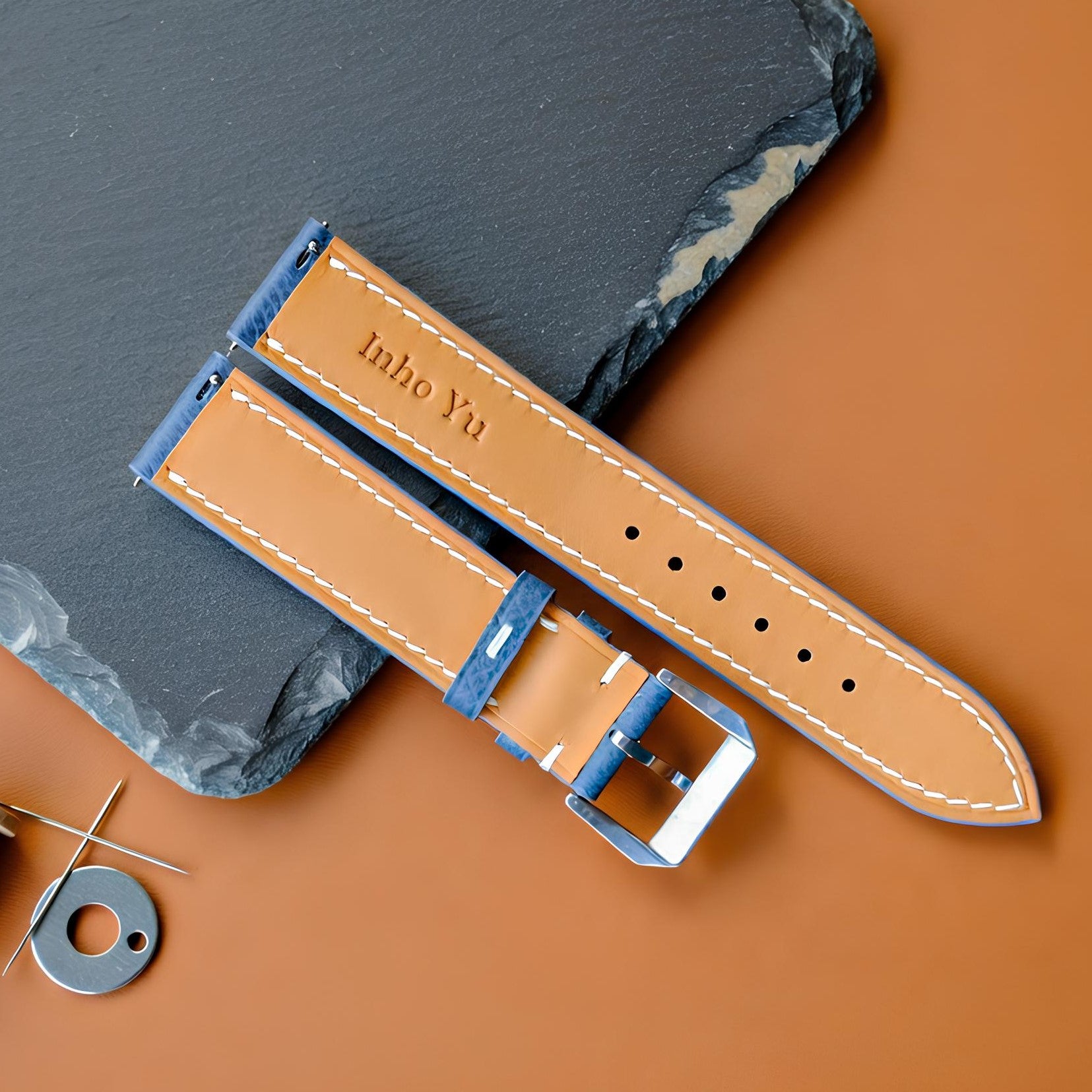 Gray Epsom Leather Watch Strap
