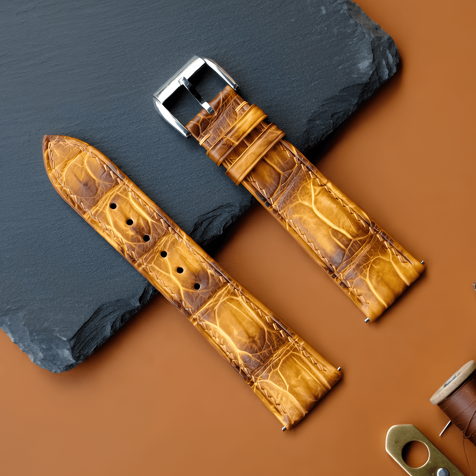 Yellow Patina Alligator Leather Watch Strap photo 1