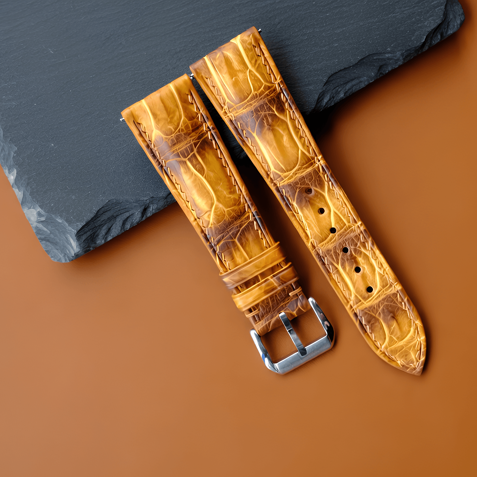 Yellow Patina Alligator Leather Watch Strap photo 3