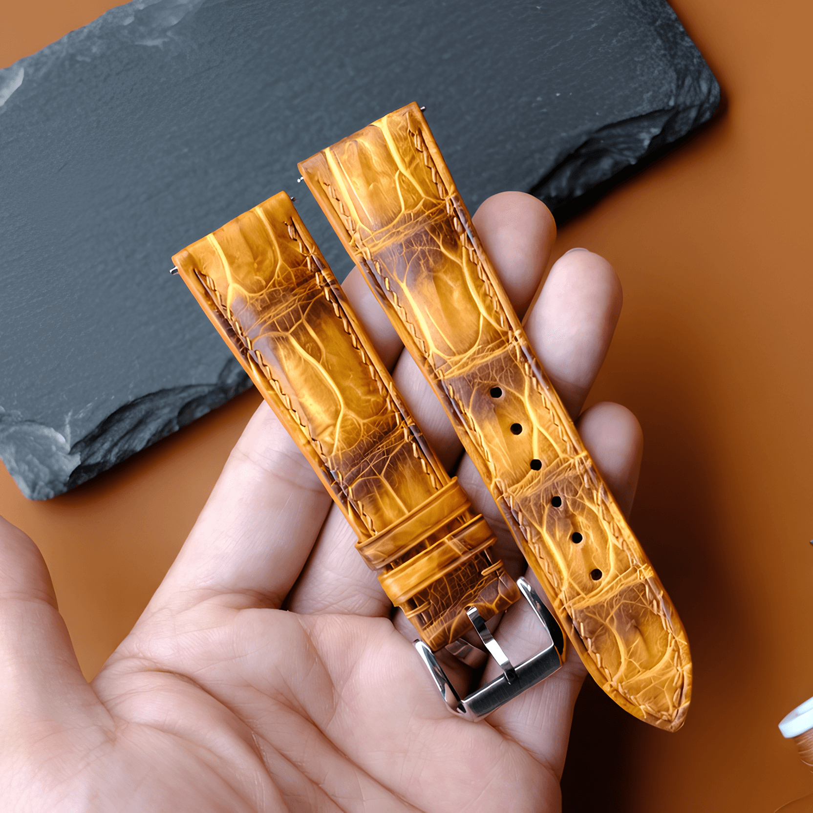 Yellow Patina Alligator Leather Watch Strap photo 4