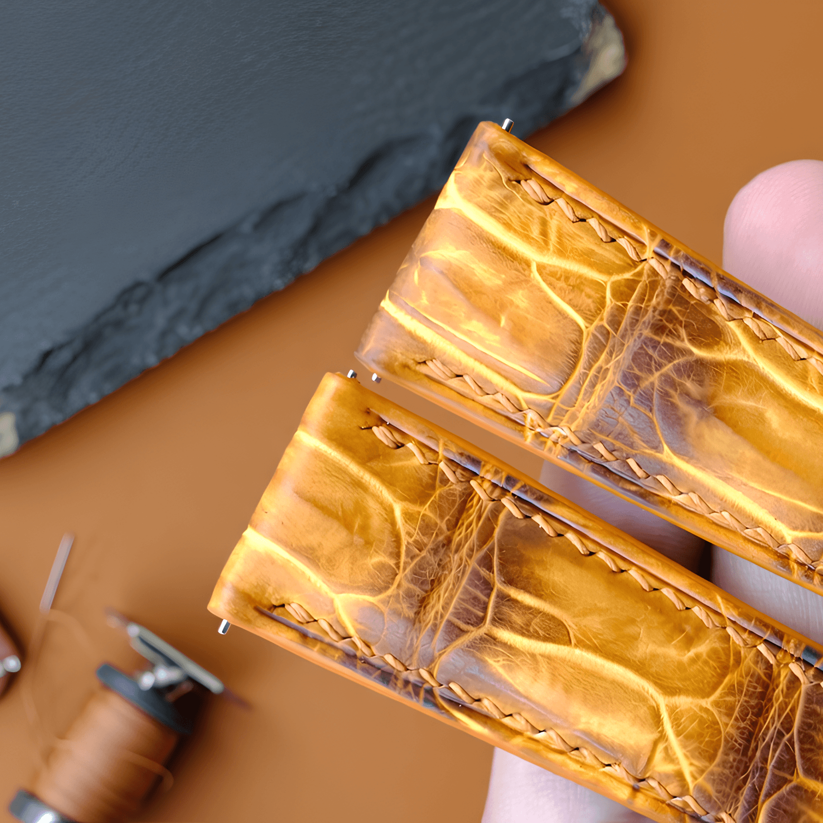 Yellow Patina Alligator Leather Watch Strap photo 5