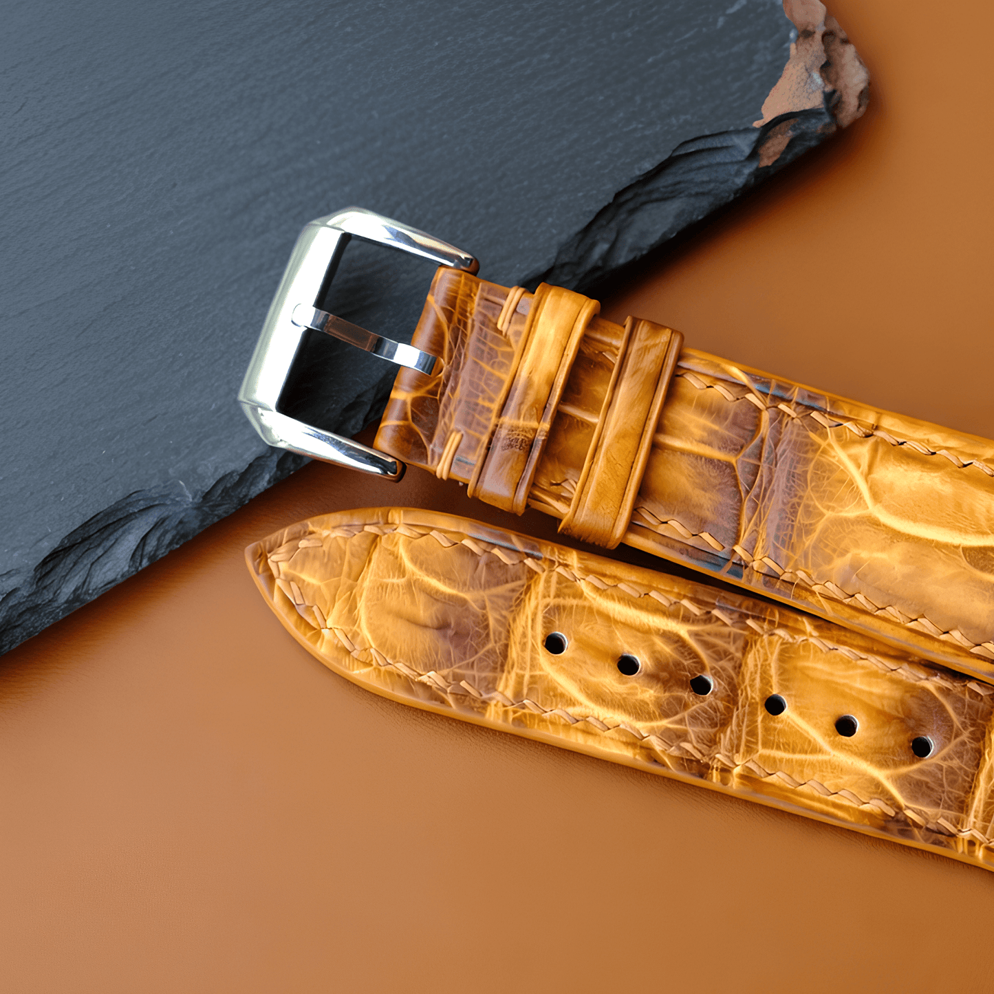 Yellow Patina Alligator Leather Watch Strap photo 6