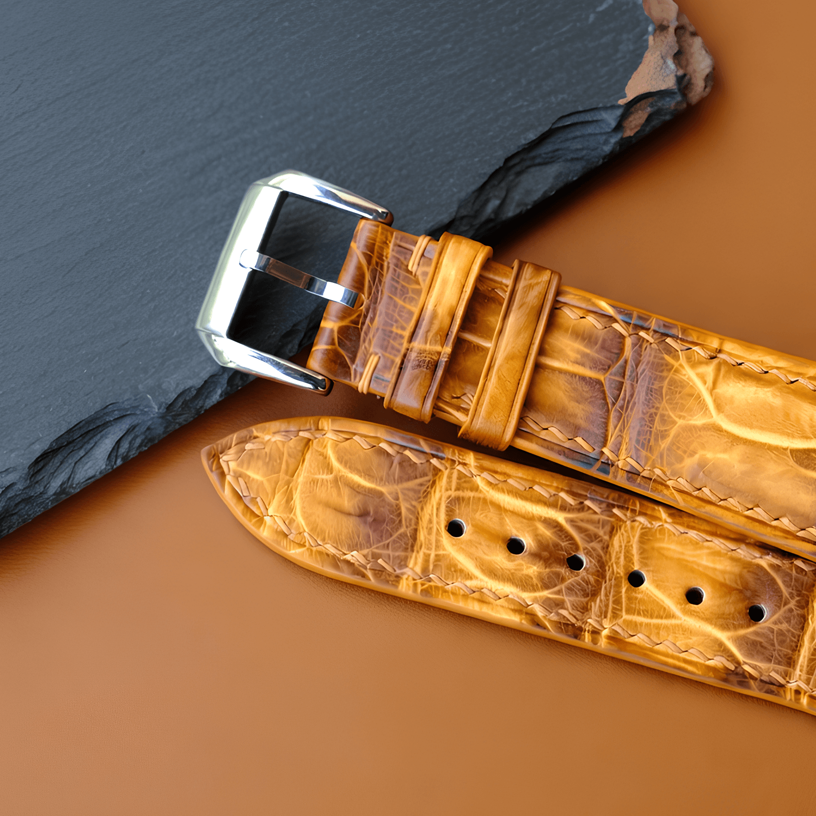 Yellow Patina Alligator Leather Watch Strap photo 6