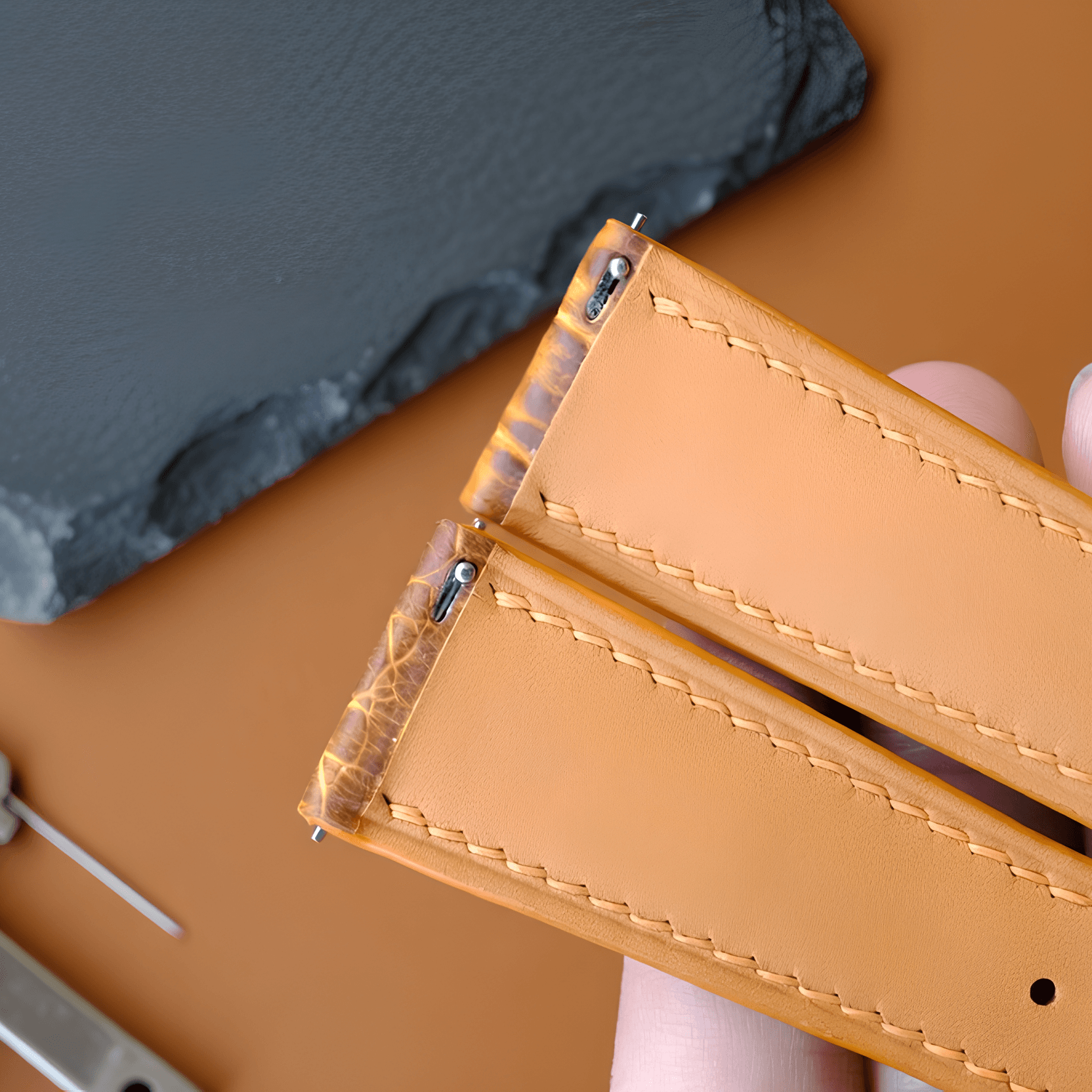 Yellow Patina Alligator Leather Watch Strap photo 7