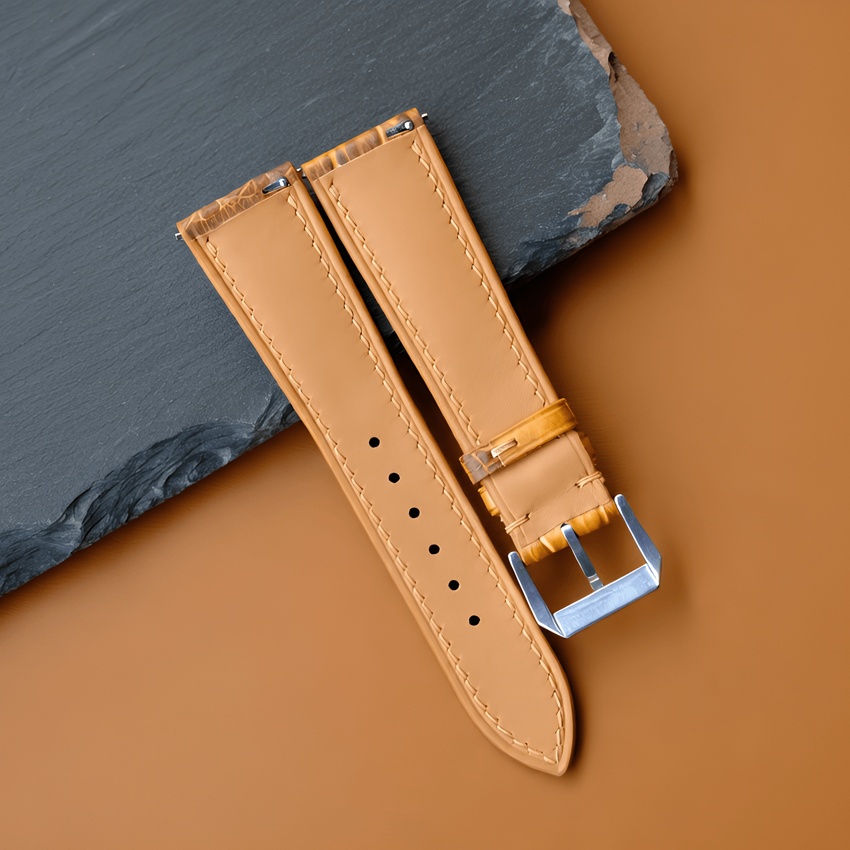 Yellow Patina Alligator Leather Watch Strap photo 8