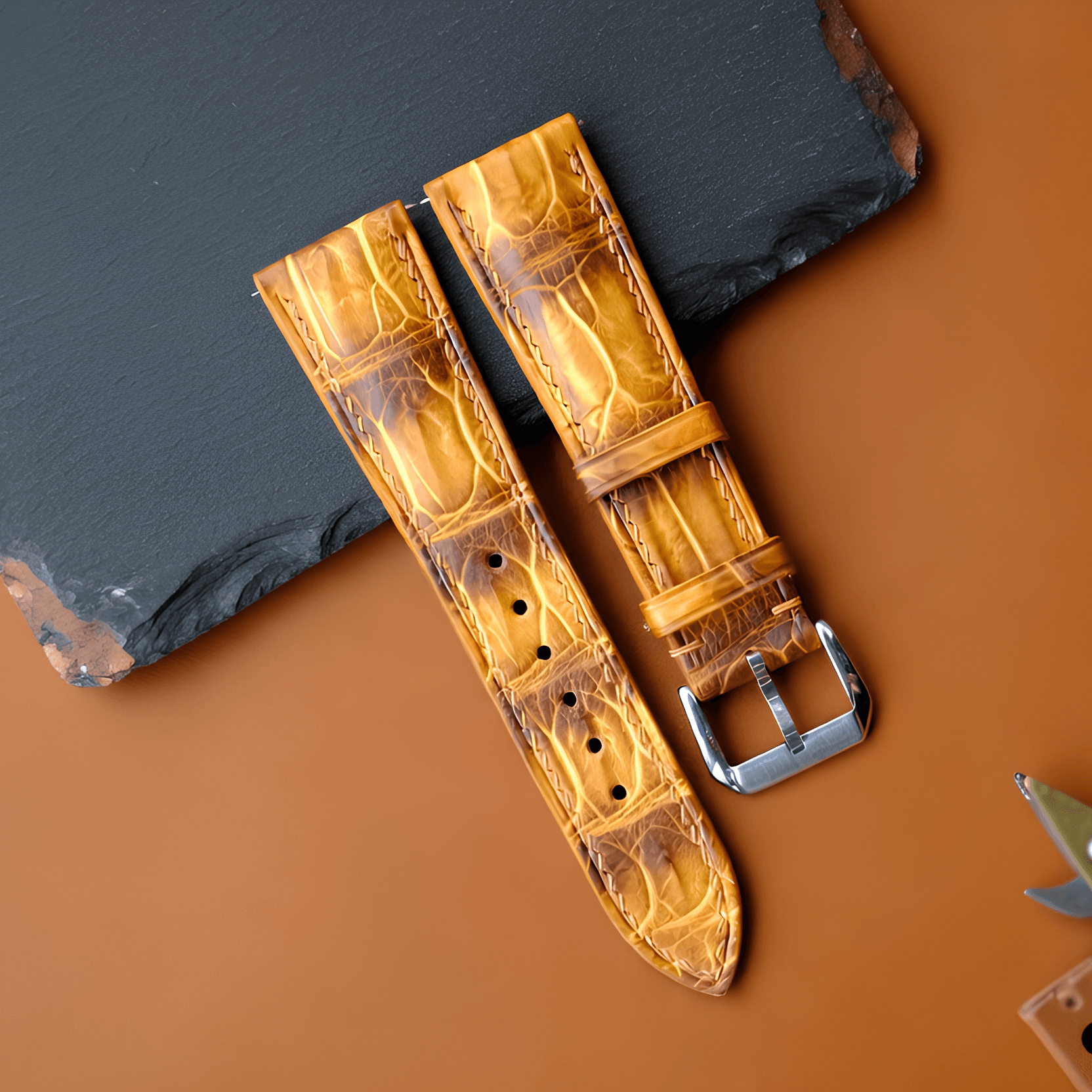 Yellow Patina Alligator Leather Watch Strap photo 9