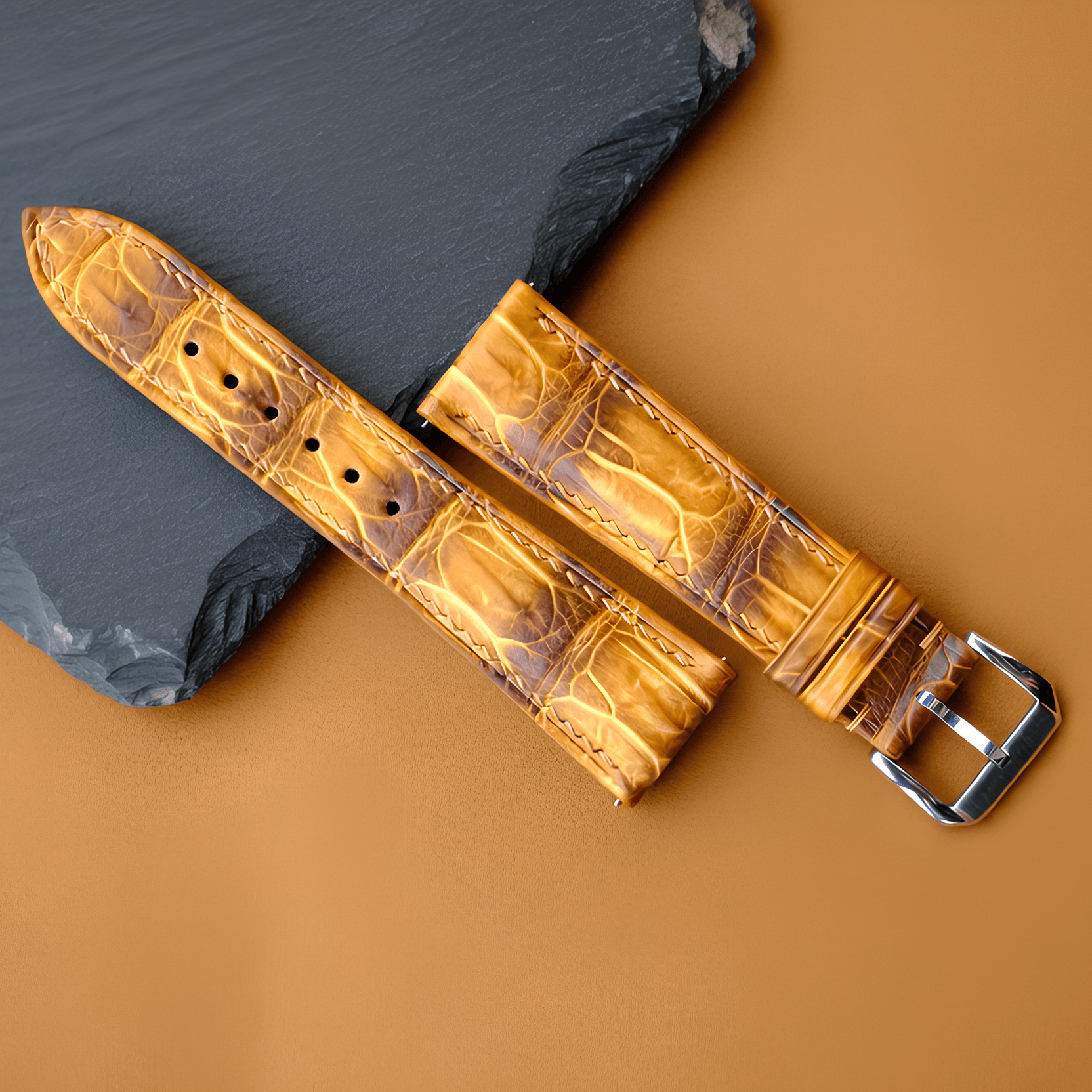 Yellow Patina Alligator Leather Watch Strap photo 10