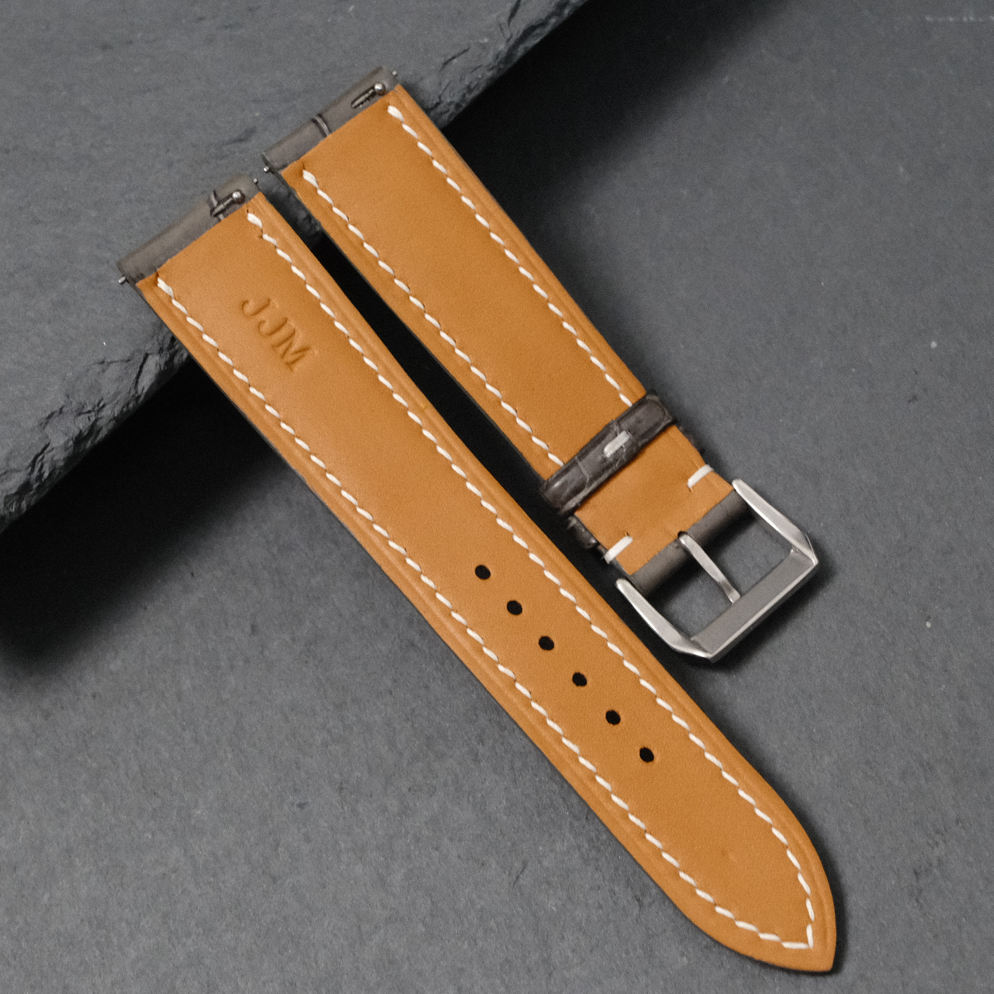 Padded Grey Alligator Leather Watch Strap