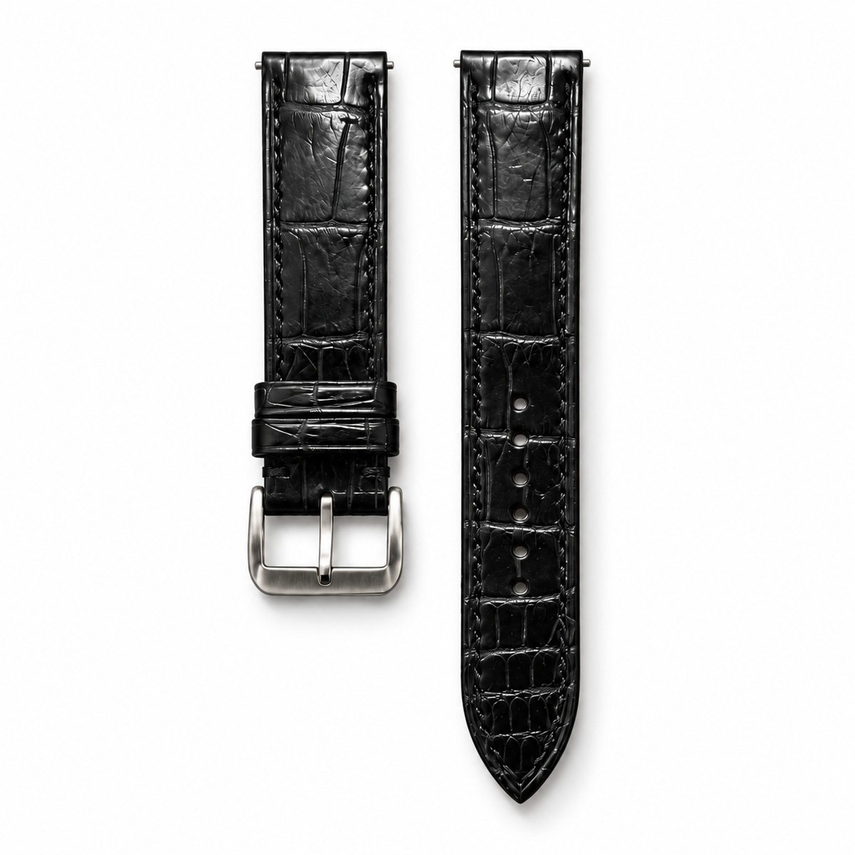 Customizable Black Alligator Leather Watch Strap